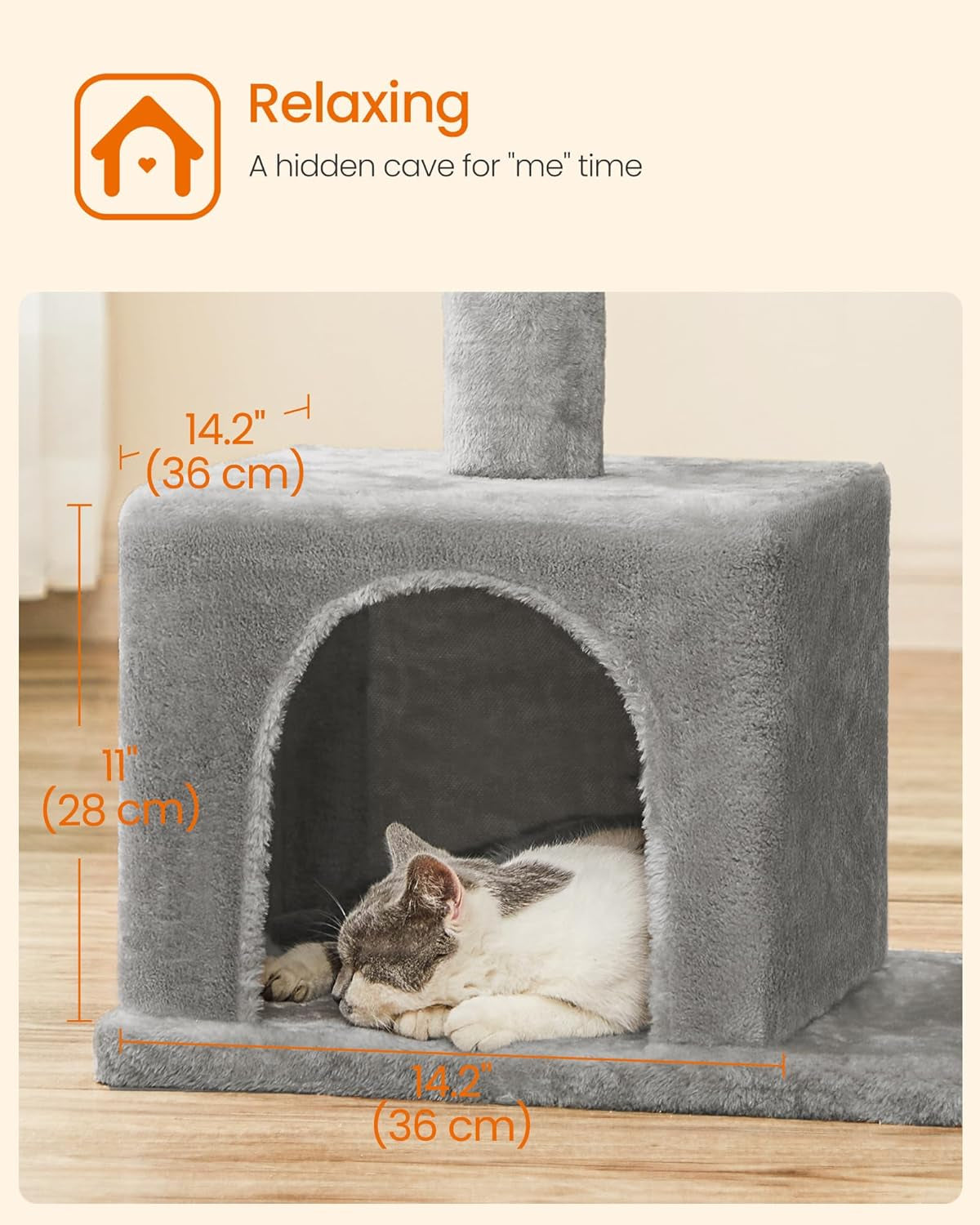 Cat Tree Tower, 33.1-Inch Plush Condo for Large Cats (up to 16 lbs), Featuring Spacious Perch, Dual Caves, Scratching Post - Light Gray UPCT61W