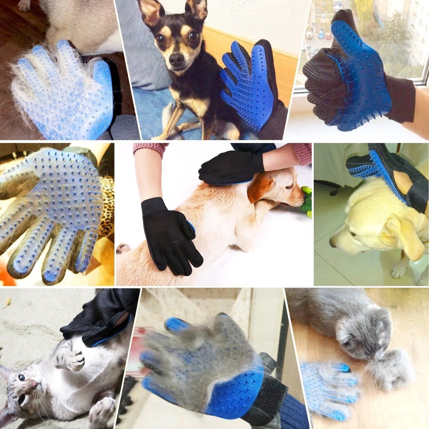 Professional Pet Grooming Gloves for Dogs and Cats - Hair Removal and Deshedding Mitts (1 Pair, Blue)