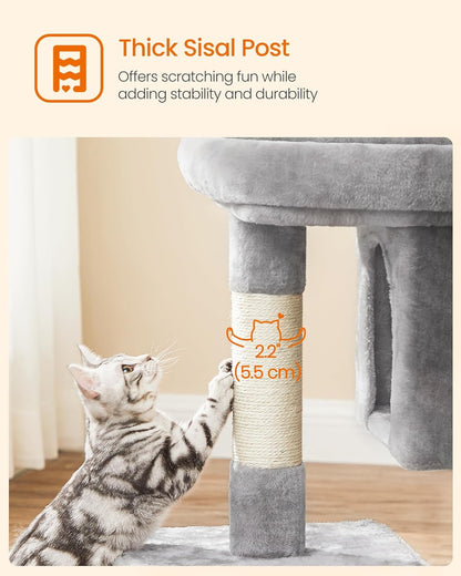 Cat Tree Tower, 33.1-Inch Plush Condo for Large Cats (up to 16 lbs), Featuring Spacious Perch, Dual Caves, Scratching Post - Light Gray UPCT61W