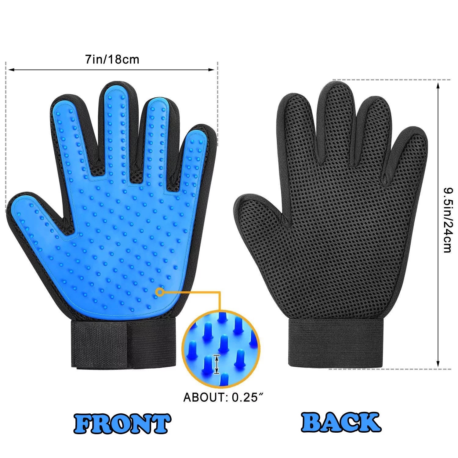 Professional Pet Grooming Gloves for Dogs and Cats - Hair Removal and Deshedding Mitts (1 Pair, Blue)