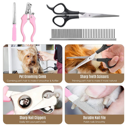Professional Cordless Dog Grooming Kit with Quiet Electric Clippers for Pets