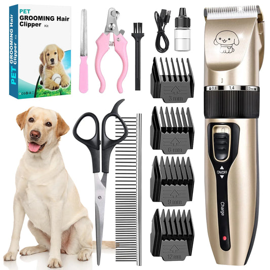 Professional Cordless Dog Grooming Kit with Quiet Electric Clippers for Pets