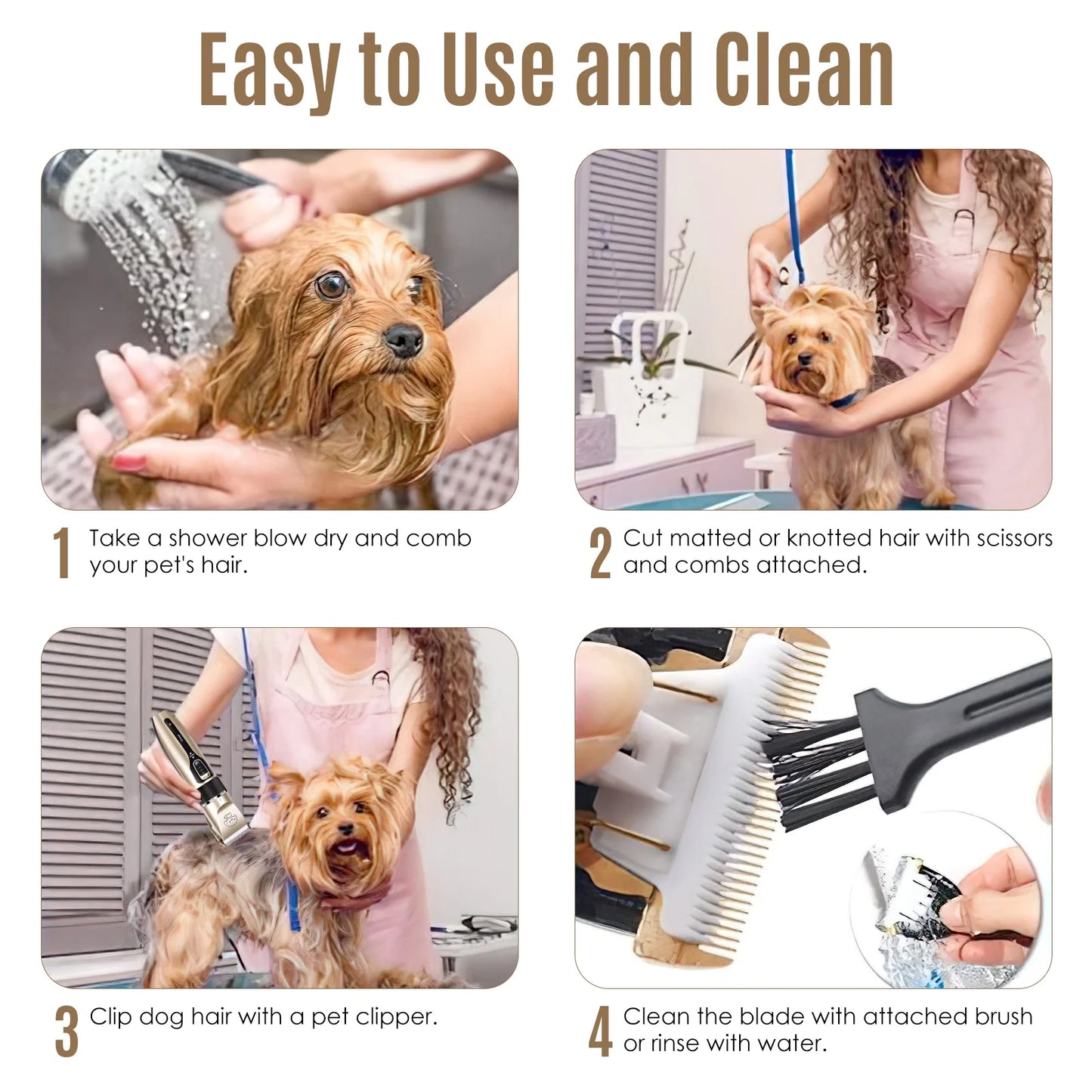 Professional Cordless Dog Grooming Kit with Quiet Electric Clippers for Pets