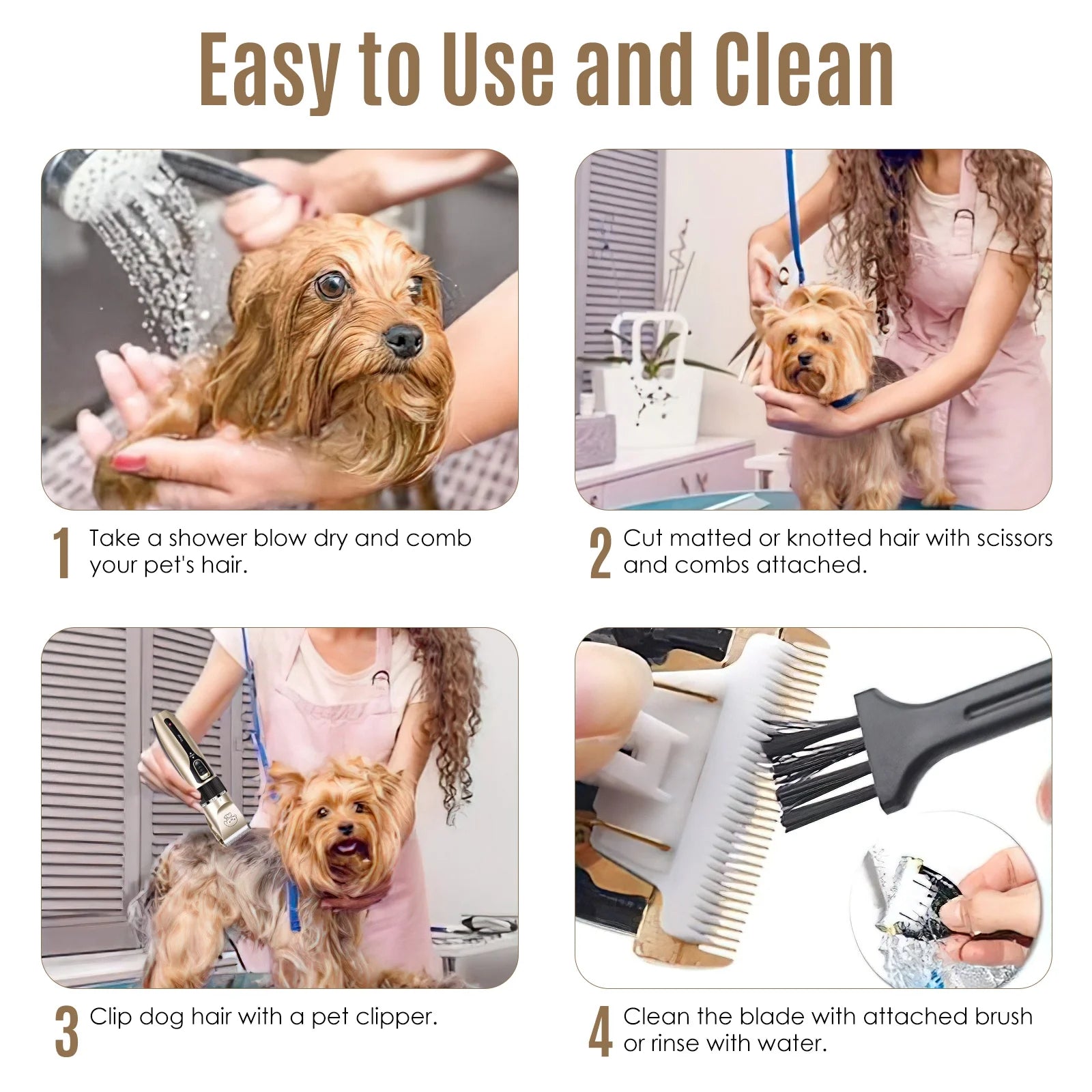 Professional Cordless Dog Grooming Kit with Quiet Electric Clippers for Pets