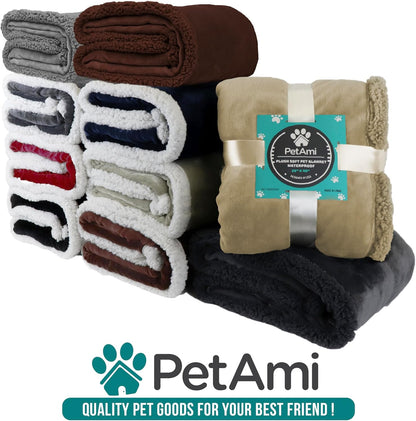 Extra Large Reversible Fleece Dog Blanket - Washable Sherpa Throw for Furniture, Sofa, Car, and Crate - Twin Size 60x80 in Taupe