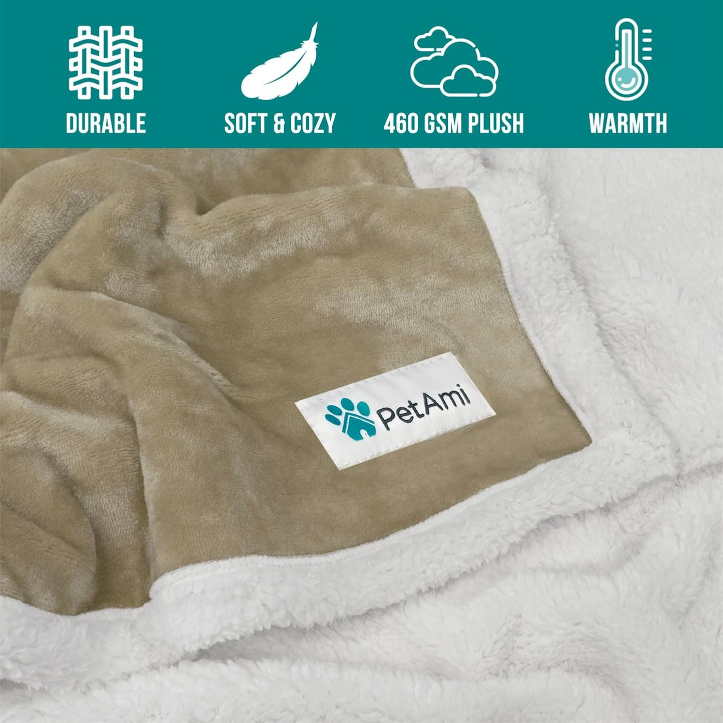 Extra Large Reversible Fleece Dog Blanket - Washable Sherpa Throw for Furniture, Sofa, Car, and Crate - Twin Size 60x80 in Taupe