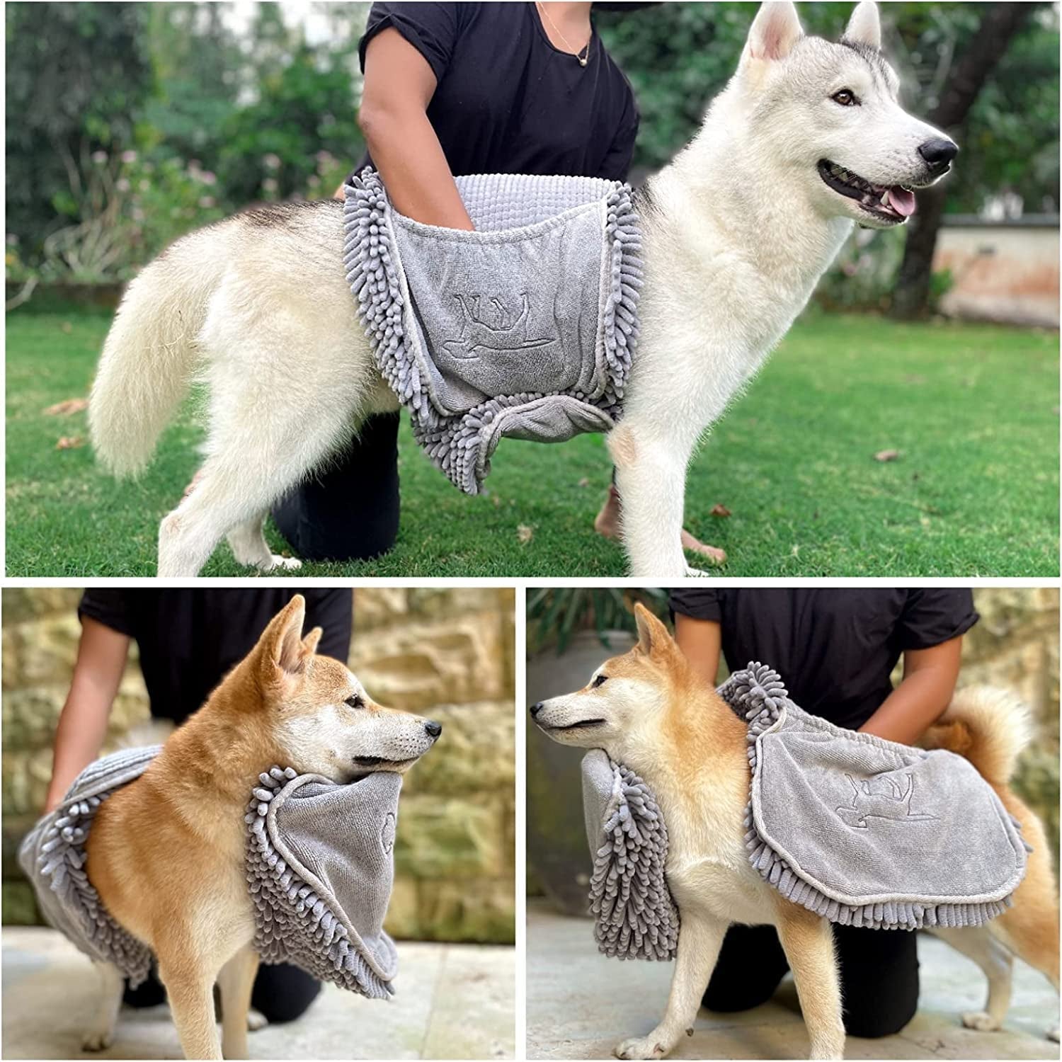 Ultra Absorbent Microfiber Dog Bath Towel - Extra Large 35x15 with Comfortable Hand Pockets for Indoor and Outdoor Use - Durable and Machine Washable