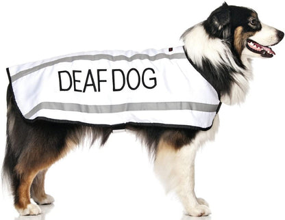Premium Waterproof Reflective Fleece-Lined Dog Coat for Deaf Dogs - Available in Sizes S to XL, Prevents Accidents by Alerting Others (M-L Back Length 17" / 43 cm)