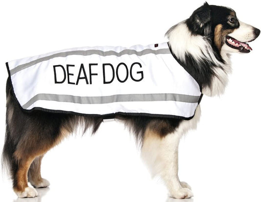 Premium Waterproof Reflective Fleece-Lined Dog Coat for Deaf Dogs - Available in Sizes S to XL, Prevents Accidents by Alerting Others (M-L Back Length 17" / 43 cm)