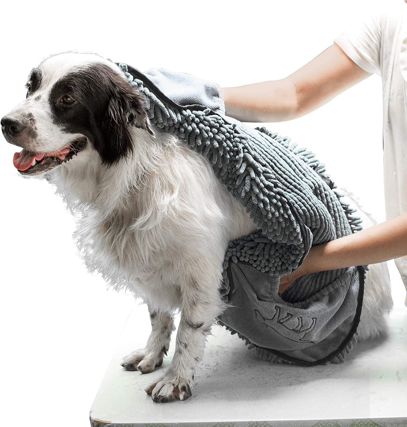 Ultra Absorbent Microfiber Dog Bath Towel - Extra Large 35x15 with Comfortable Hand Pockets for Indoor and Outdoor Use - Durable and Machine Washable