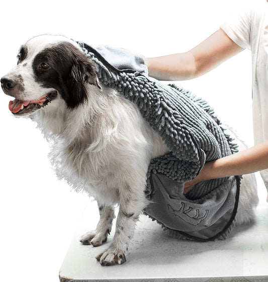 Ultra Absorbent Microfiber Dog Bath Towel - Extra Large 35x15 with Comfortable Hand Pockets for Indoor and Outdoor Use - Durable and Machine Washable