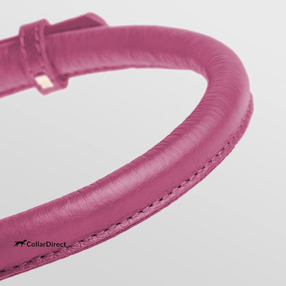 Handmade Soft Padded Rolled Leather Dog Collar for Small to Large Dogs and Cats, Available in Black, Pink, Red, Purple, and Blue (Total Length 9", Pink)