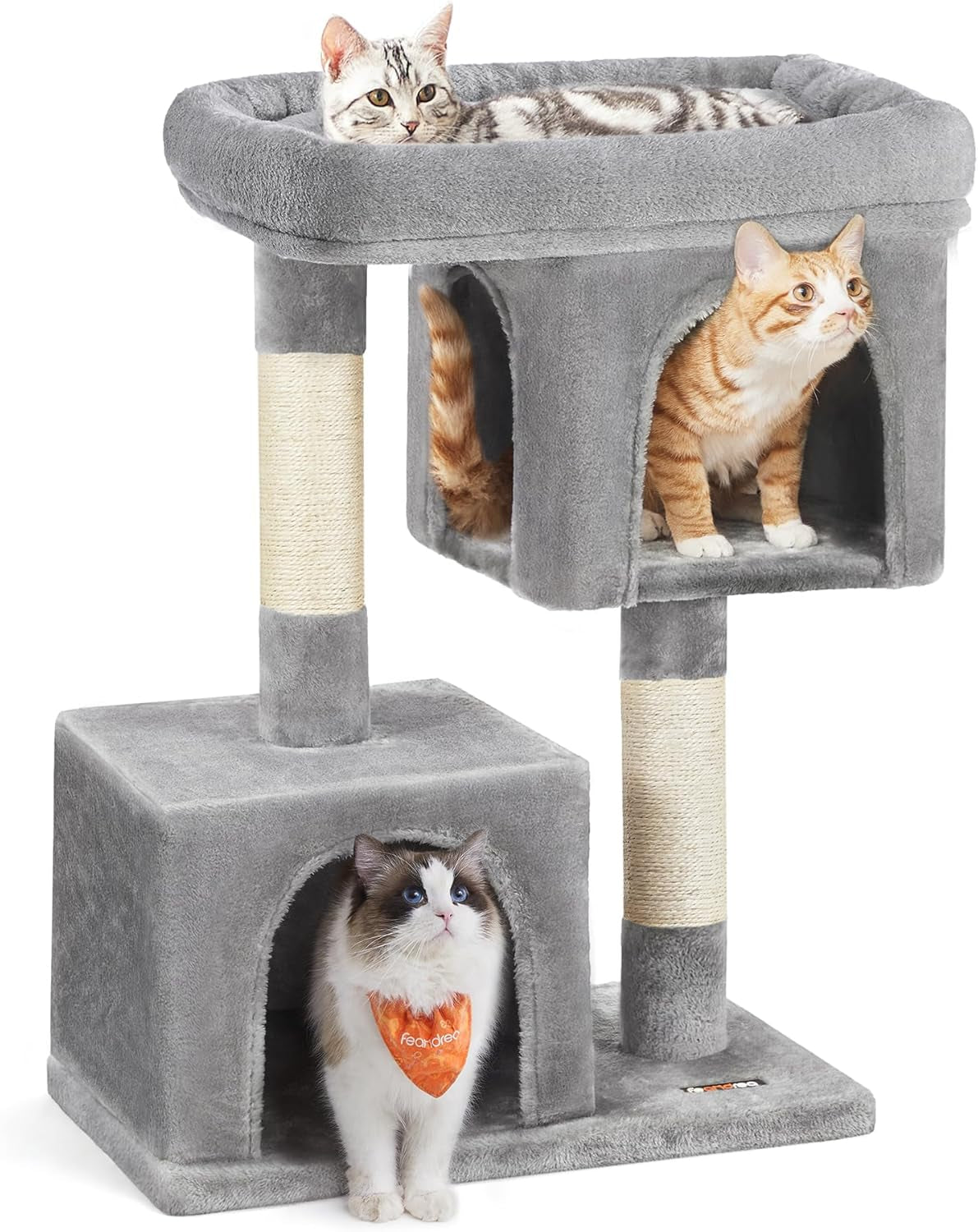 Cat Tree Tower, 33.1-Inch Plush Condo for Large Cats (up to 16 lbs), Featuring Spacious Perch, Dual Caves, Scratching Post - Light Gray UPCT61W