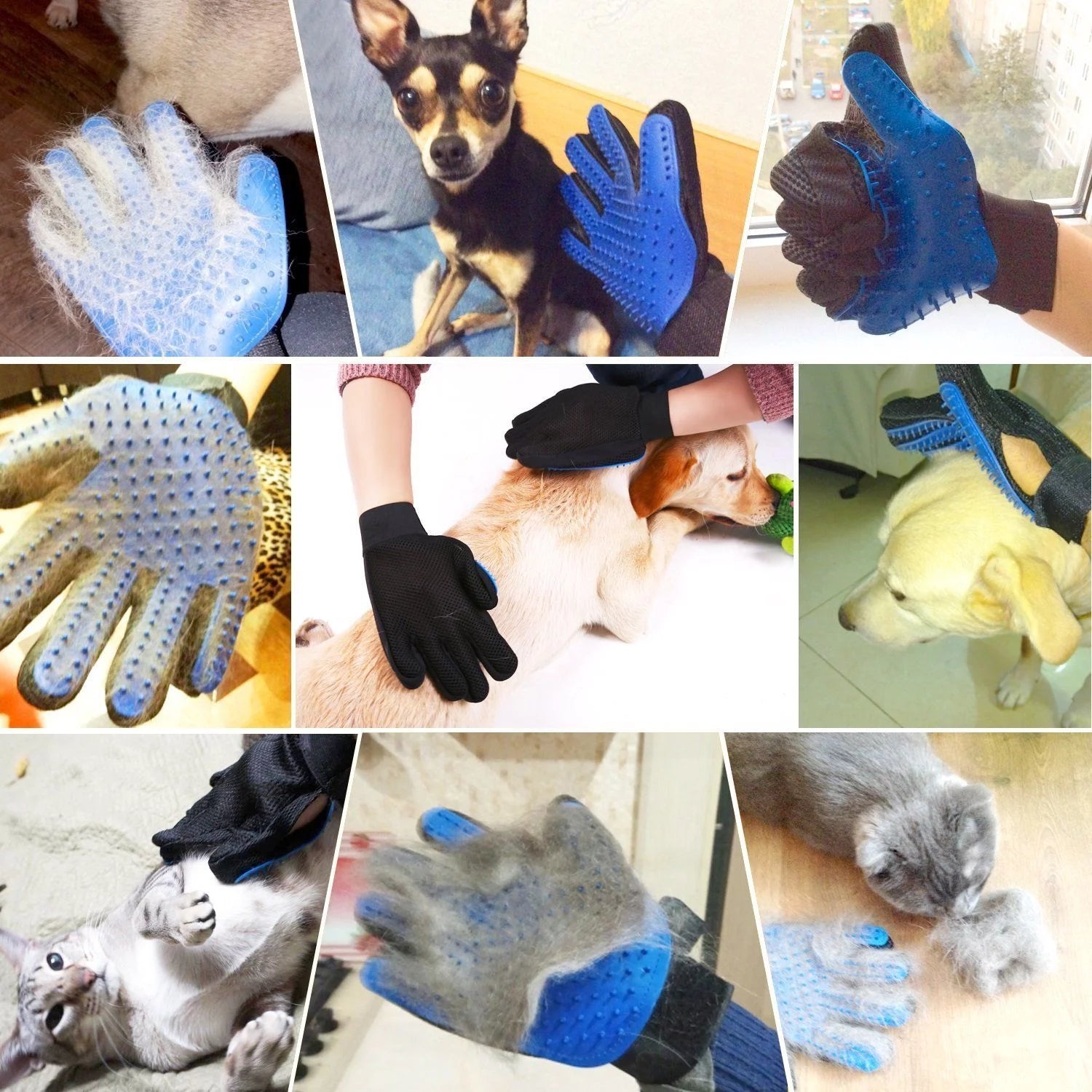 Professional Pet Grooming Gloves for Dogs and Cats - Hair Removal and Deshedding Mitts (1 Pair, Blue)