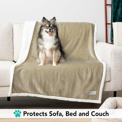 Extra Large Reversible Fleece Dog Blanket - Washable Sherpa Throw for Furniture, Sofa, Car, and Crate - Twin Size 60x80 in Taupe