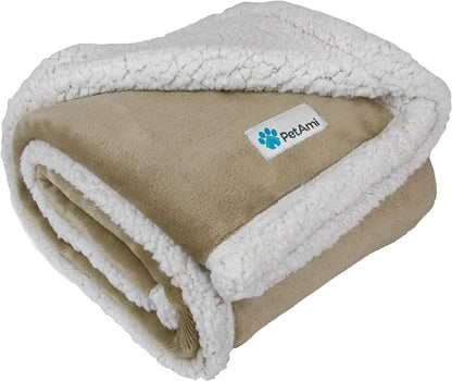 Extra Large Reversible Fleece Dog Blanket - Washable Sherpa Throw for Furniture, Sofa, Car, and Crate - Twin Size 60x80 in Taupe