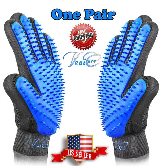 Professional Pet Grooming Gloves for Dogs and Cats - Hair Removal and Deshedding Mitts (1 Pair, Blue)