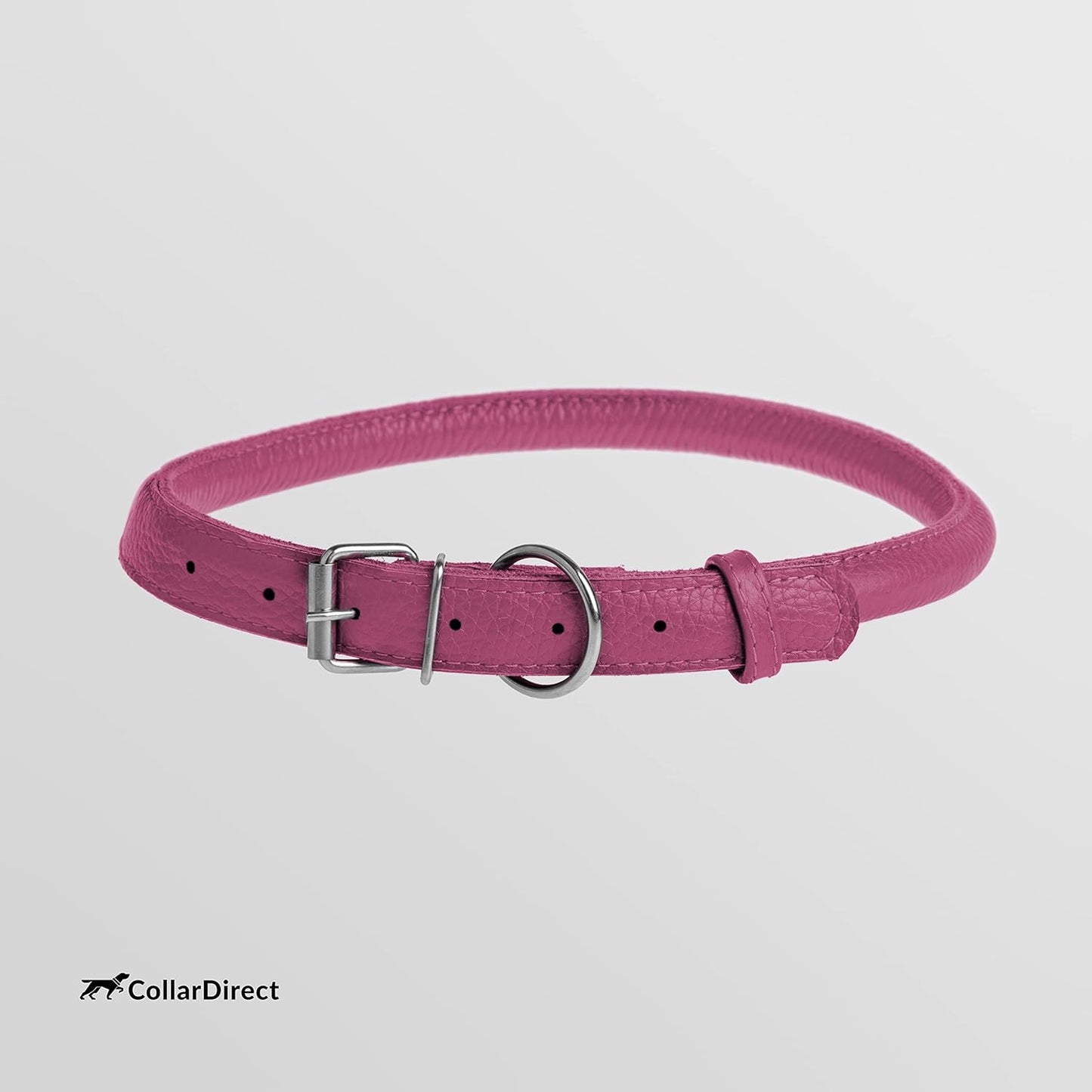 Handmade Soft Padded Rolled Leather Dog Collar for Small to Large Dogs and Cats, Available in Black, Pink, Red, Purple, and Blue (Total Length 9", Pink)