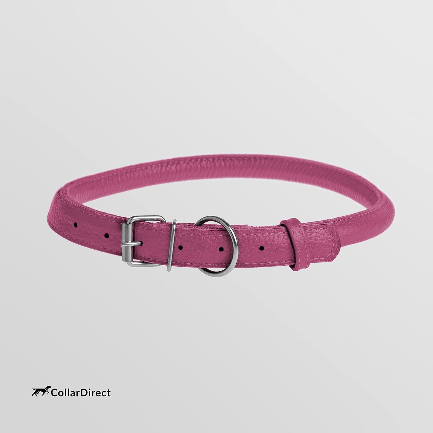 Handmade Soft Padded Rolled Leather Dog Collar for Small to Large Dogs and Cats, Available in Black, Pink, Red, Purple, and Blue (Total Length 9", Pink)