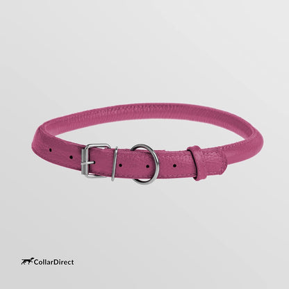 Handmade Soft Padded Rolled Leather Dog Collar for Small to Large Dogs and Cats, Available in Black, Pink, Red, Purple, and Blue (Total Length 9", Pink)