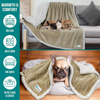 Extra Large Reversible Fleece Dog Blanket - Washable Sherpa Throw for Furniture, Sofa, Car, and Crate - Twin Size 60x80 in Taupe