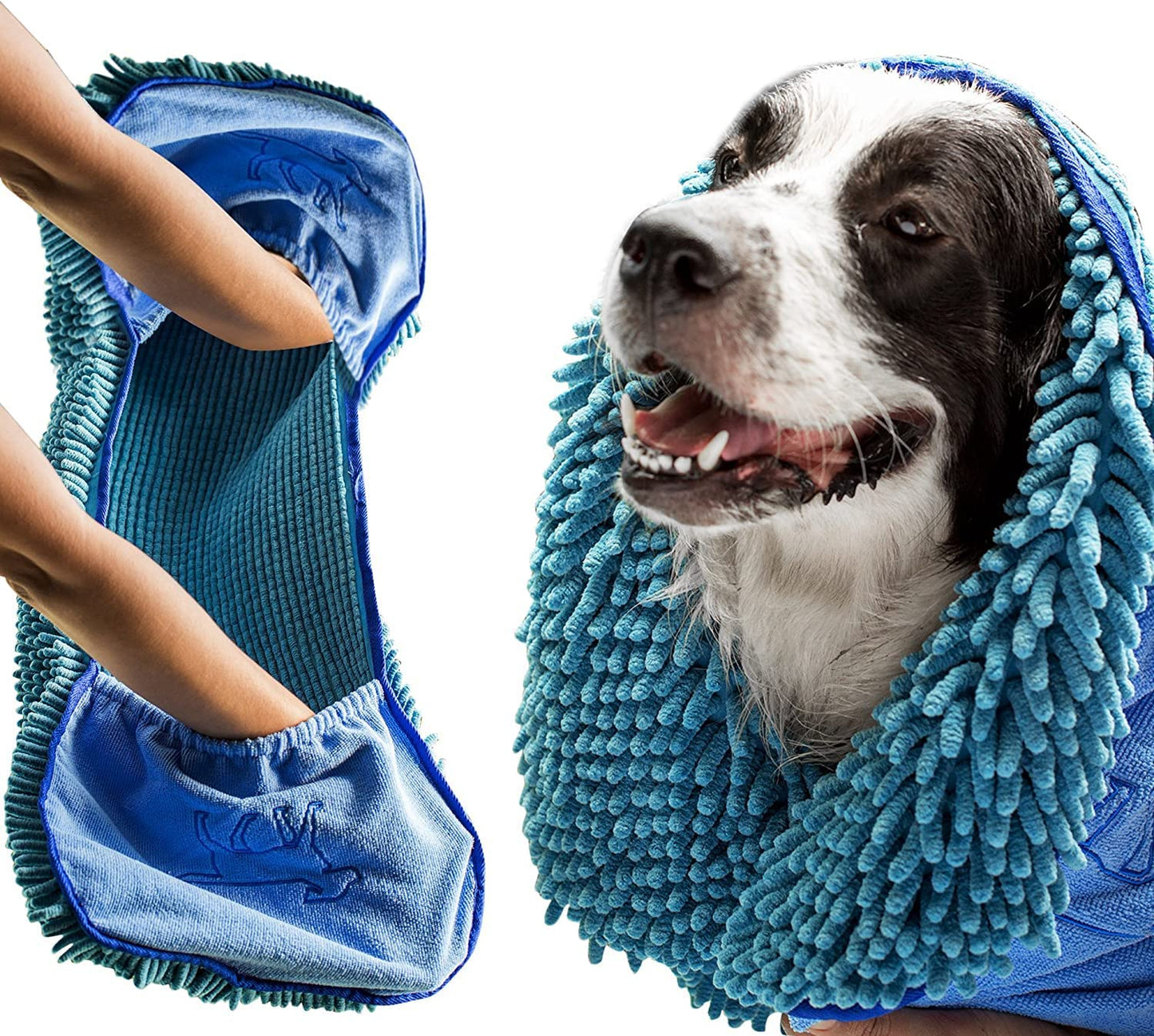 Ultra Absorbent Microfiber Dog Bath Towel - Extra Large 35x15 with Comfortable Hand Pockets for Indoor and Outdoor Use - Durable and Machine Washable